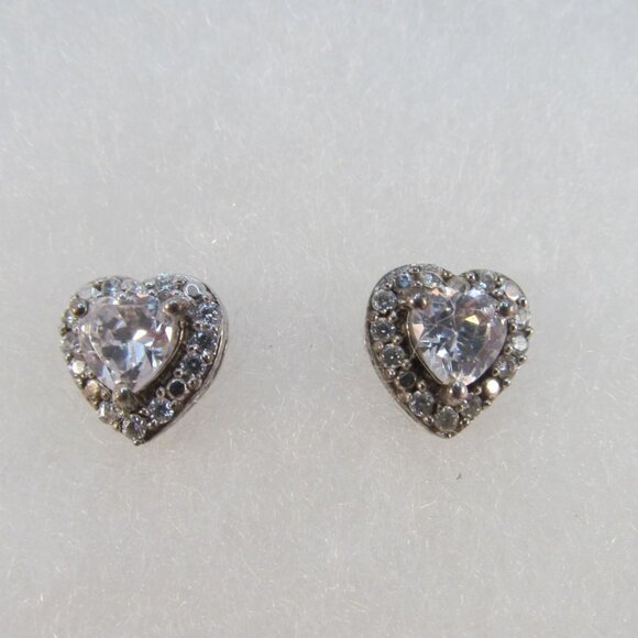Cubic Zirconia Sterling Silver Heart Pierced Earrings - Picture 5 of 15